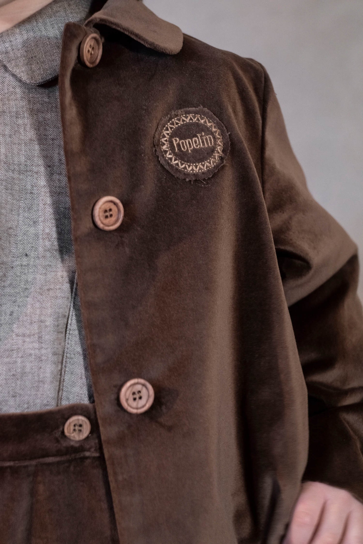 Popelin Brown Velvet Coat with Collar
