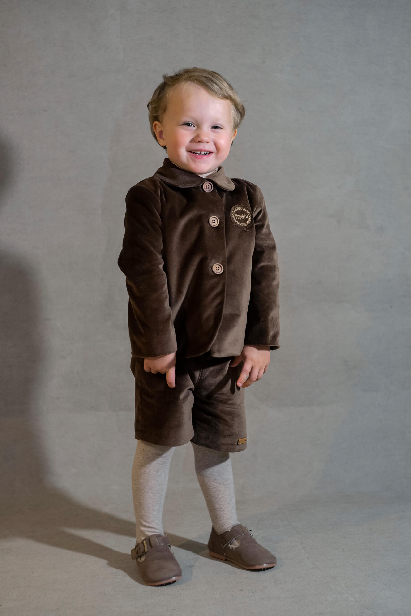 Popelin Brown Velvet Coat with Collar