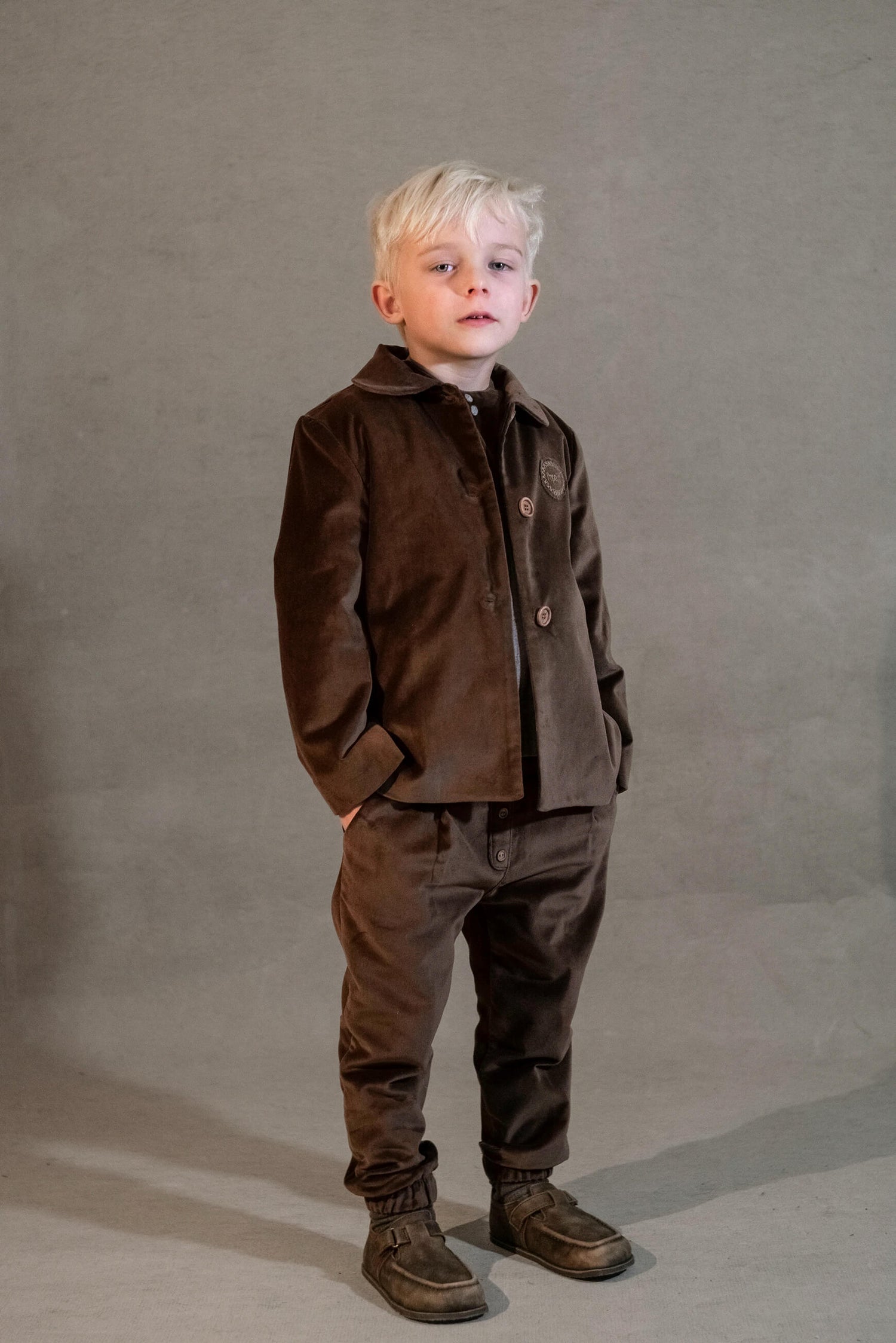 Popelin Brown Velvet Coat with Collar