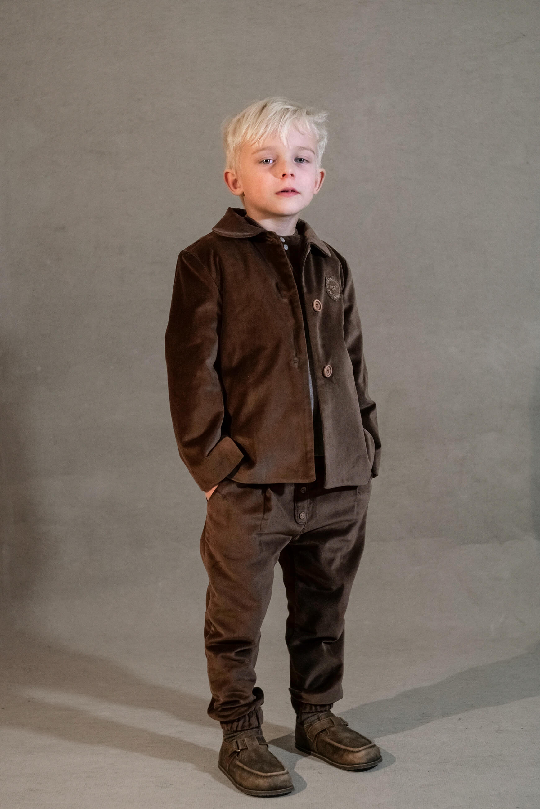 Popelin Brown Velvet Coat with Collar