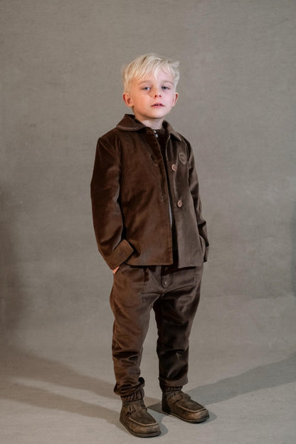 Popelin Brown Velvet Coat with Collar