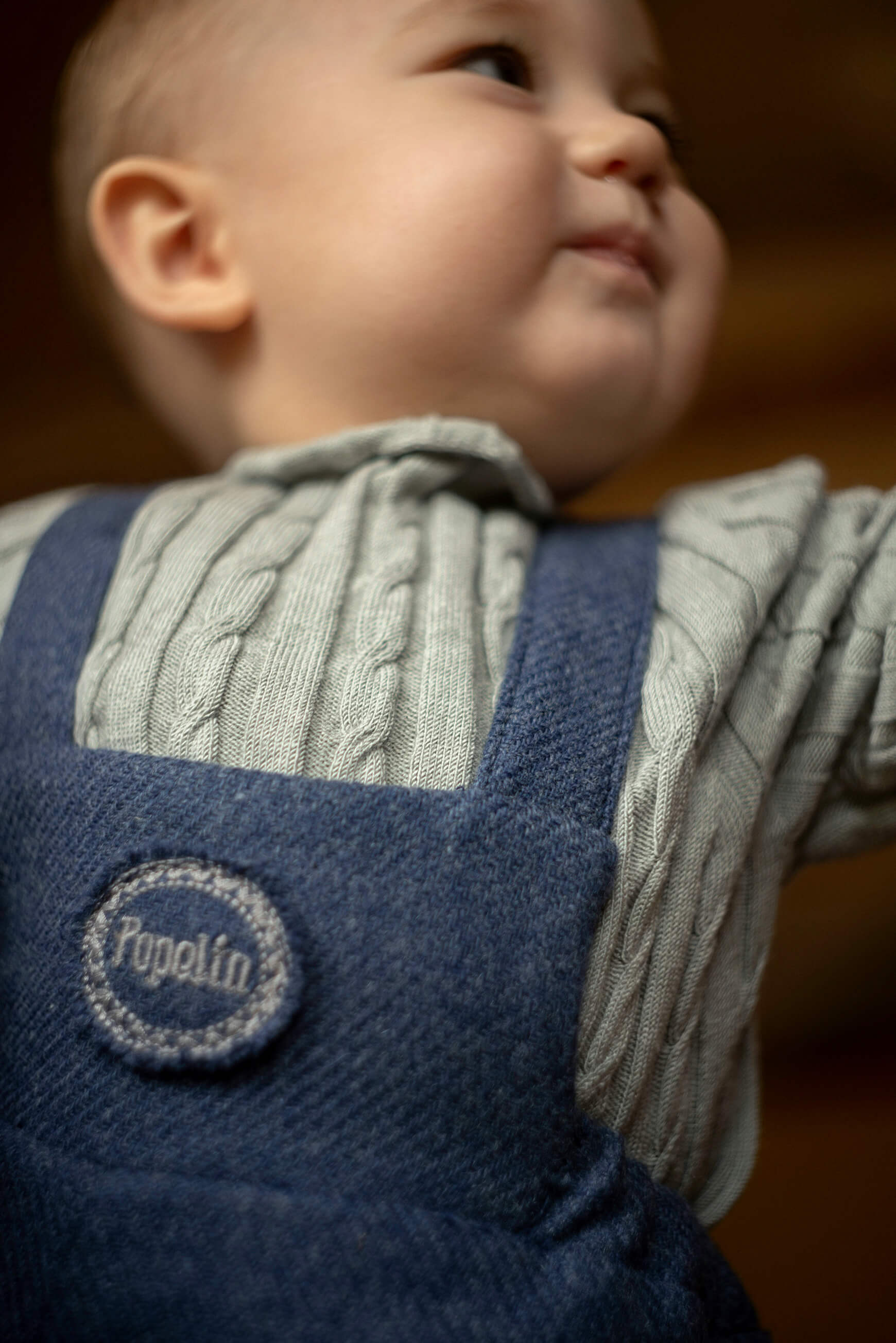 Popelin Baby Blue Woollen Short Dungarees With Embroidery Appliqué
