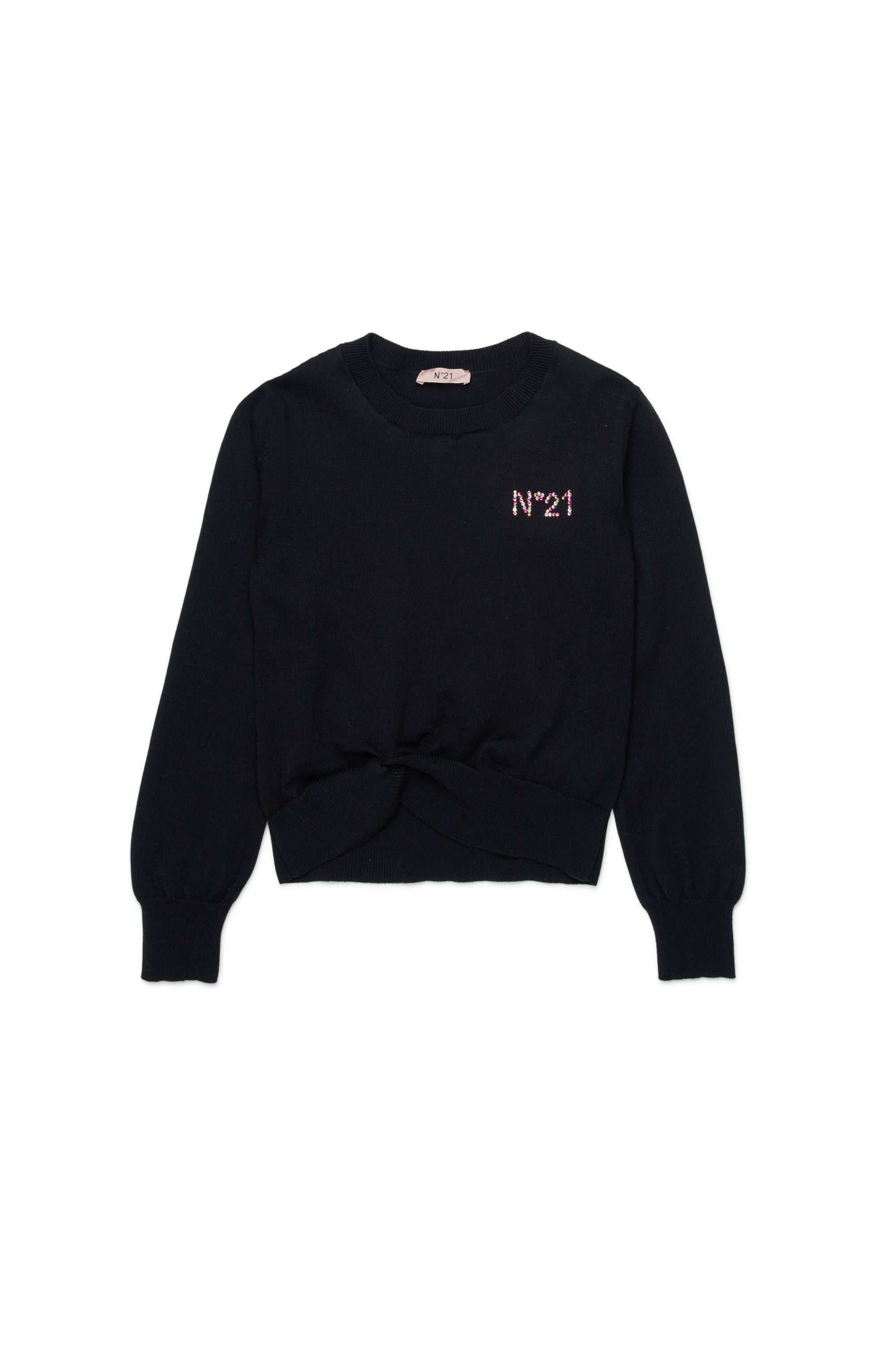 No21 Black Knit Sweater with Twisted Hem
