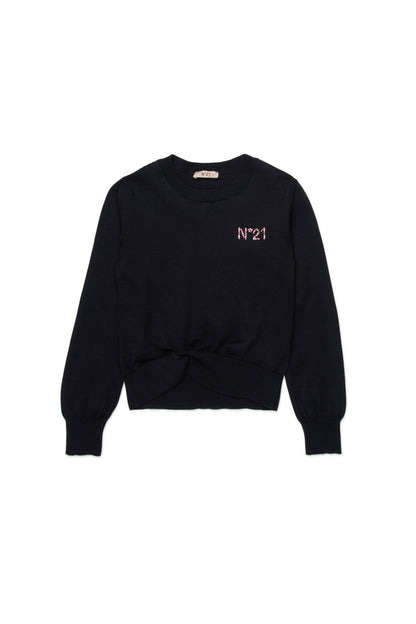 No21 Black Knit Sweater with Twisted Hem