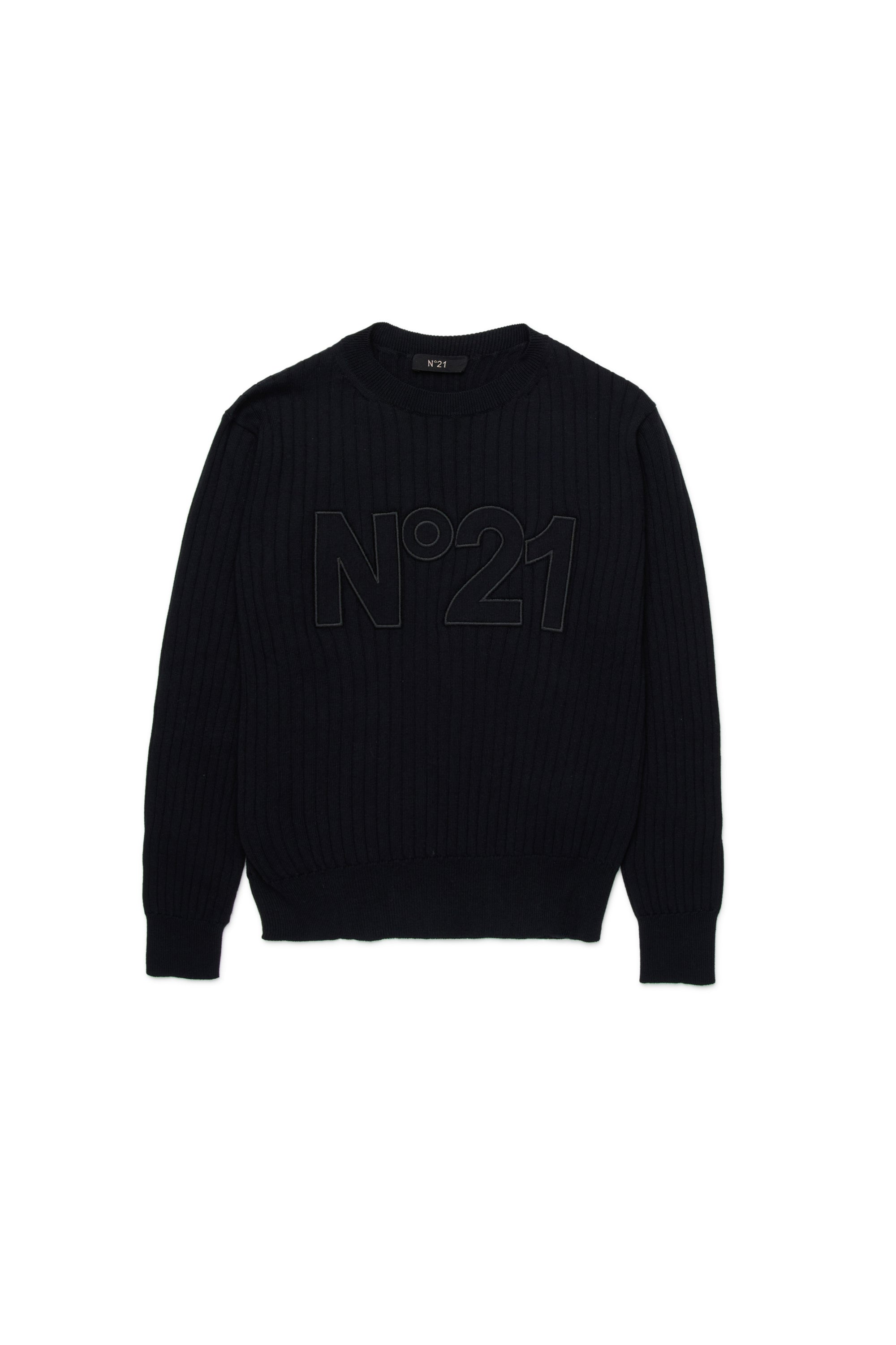 No21 Black Rib Knit Sweater with Tone on Tone Logo