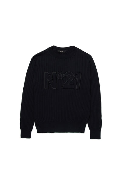 No21 Black Rib Knit Sweater with Tone on Tone Logo
