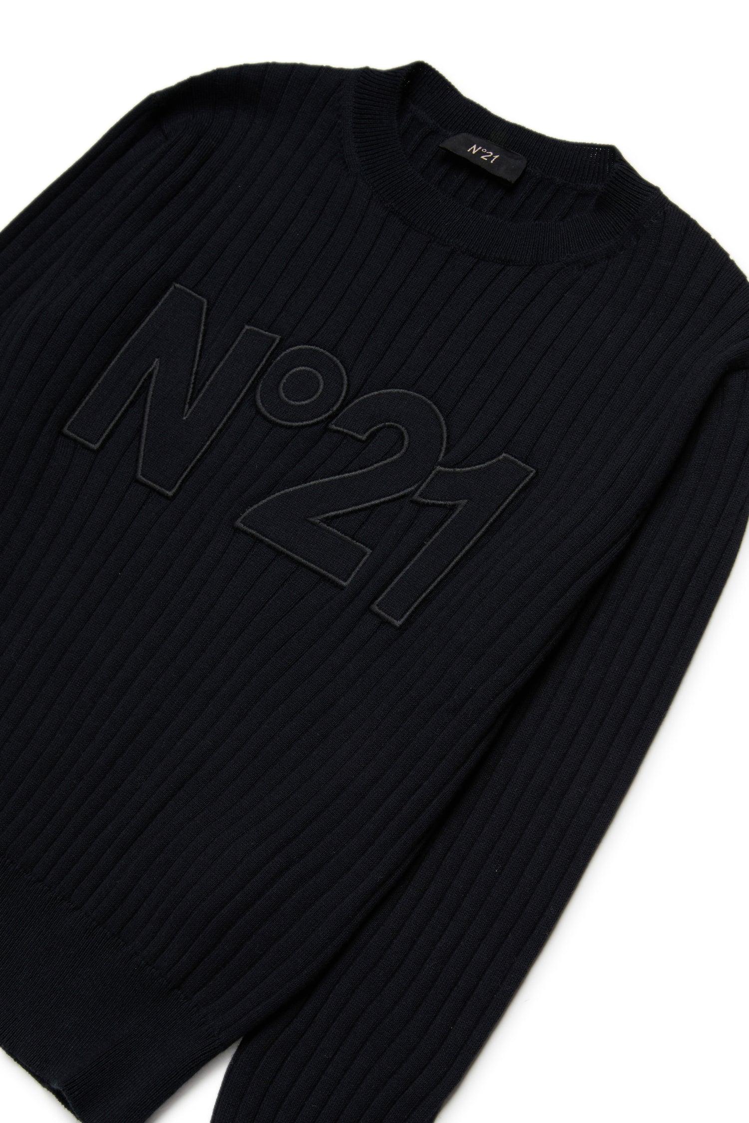 No21 Black Rib Knit Sweater with Tone on Tone Logo