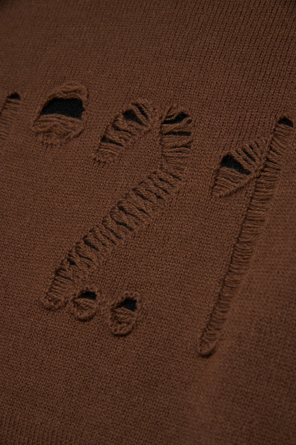 Nº21 Girls Brown Wool Blend Distressed Logo Sweater