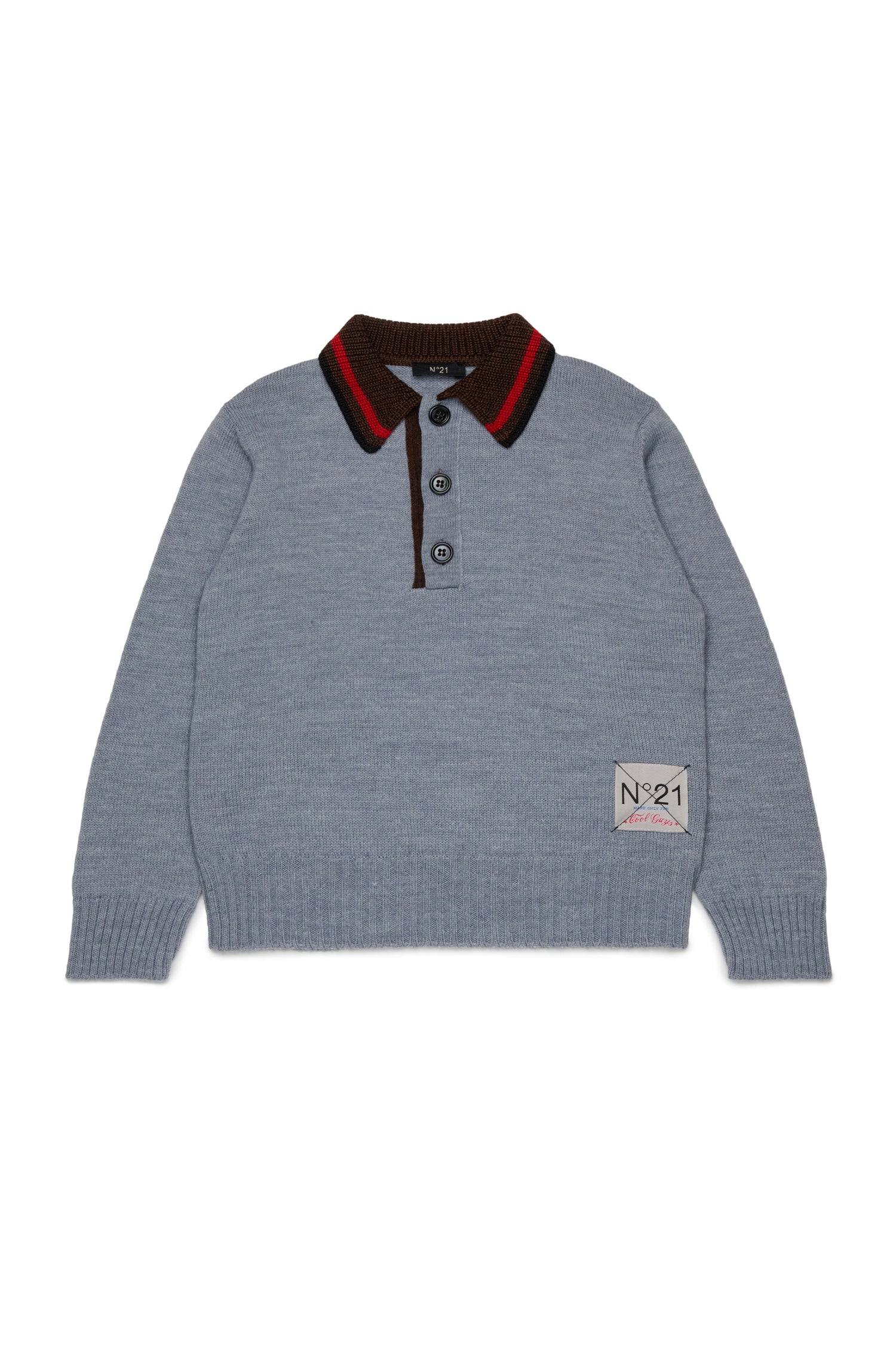 Nº21 Girls Grey Long Sleeve Knit Polo Sweater