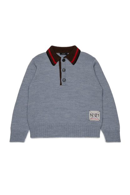 Nº21 Girls Grey Long Sleeve Knit Polo Sweater