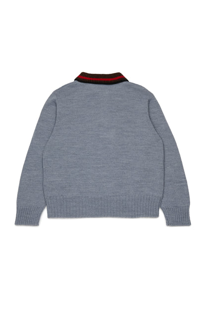 Nº21 Girls Grey Long Sleeve Knit Polo Sweater