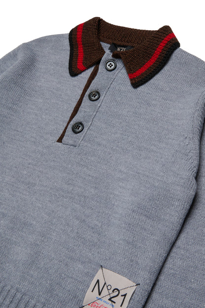 Nº21 Girls Grey Long Sleeve Knit Polo Sweater