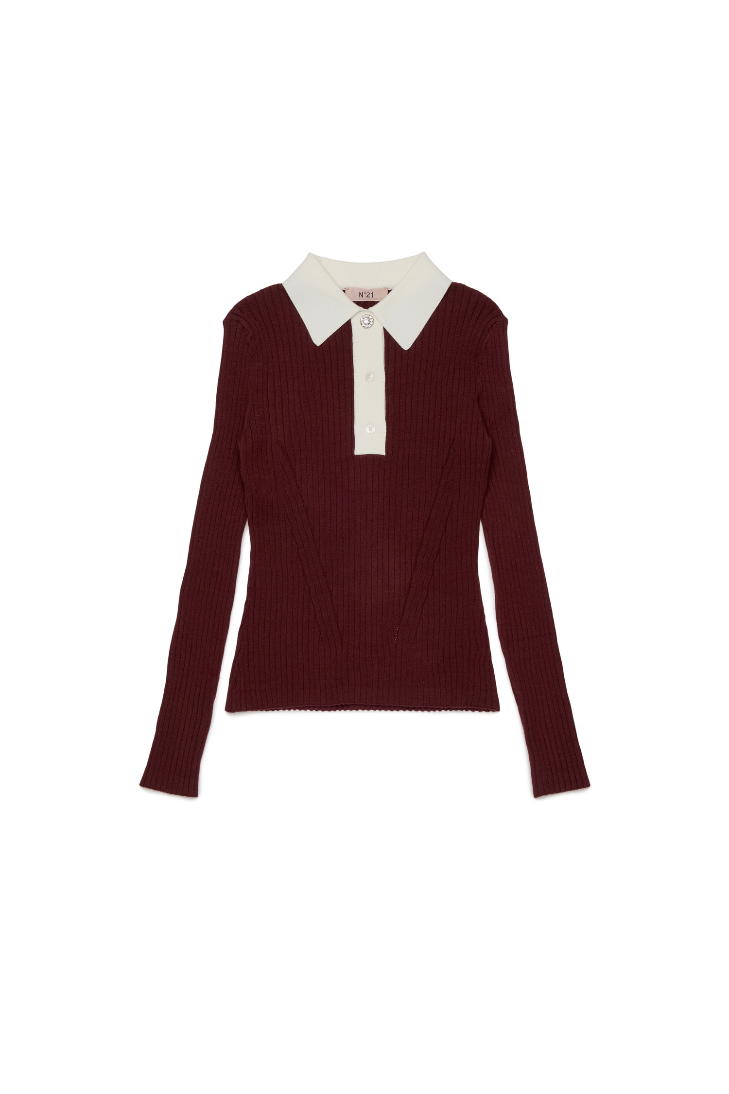 Nº21 Girls Maroon Long Sleeve Rib Knit Polo