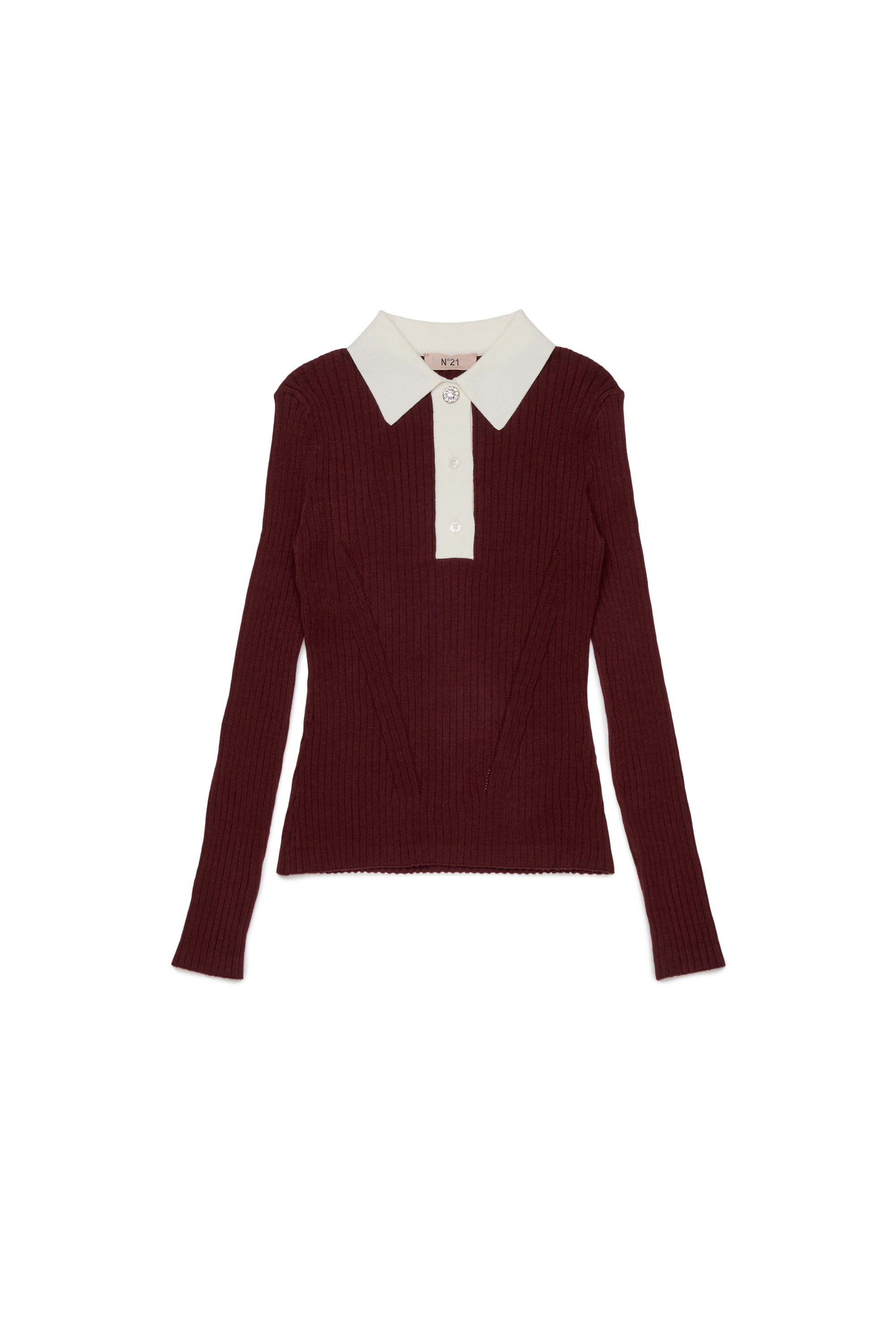 Nº21 Girls Maroon Long Sleeve Rib Knit Polo