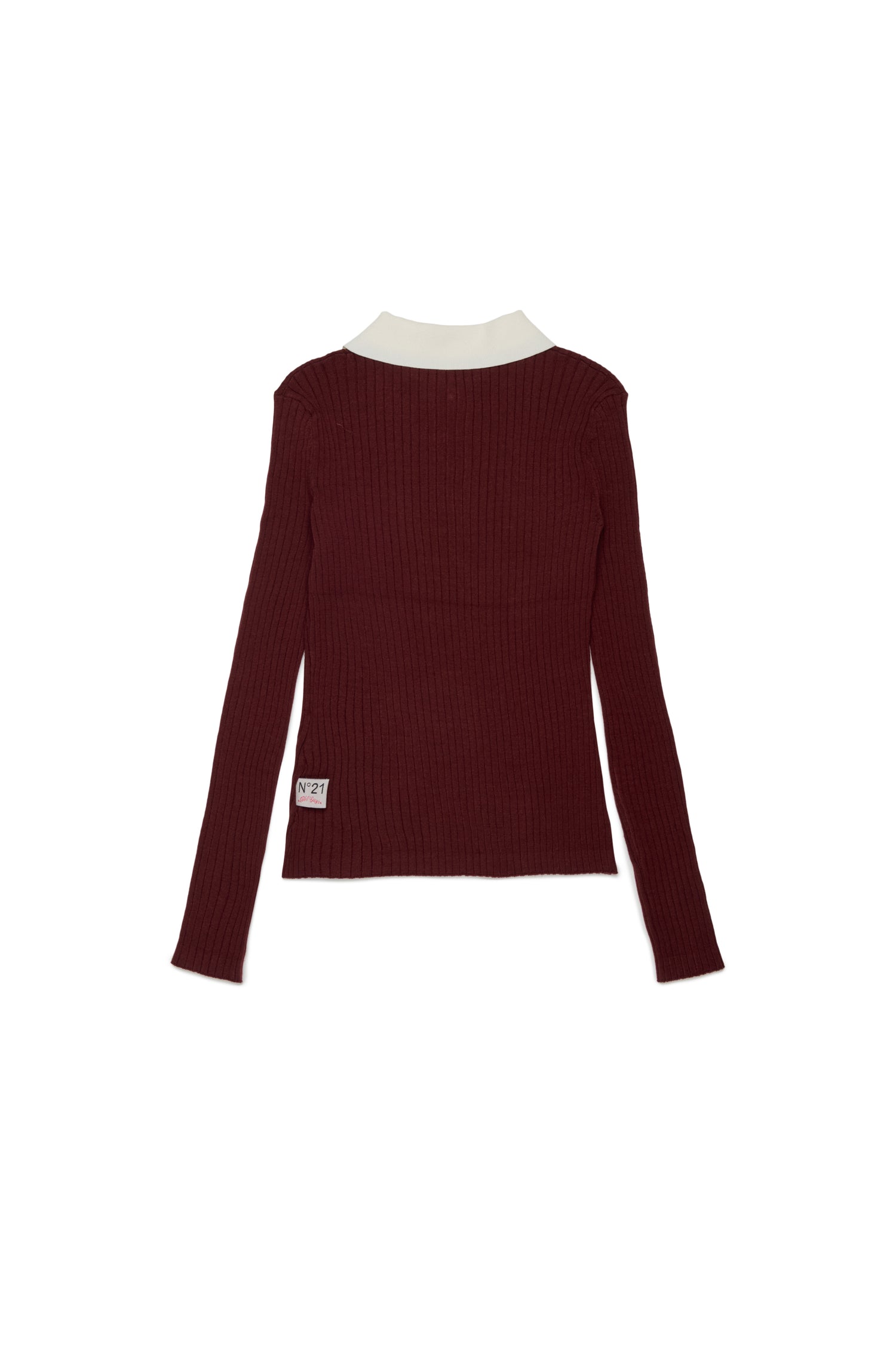 Nº21 Girls Maroon Long Sleeve Rib Knit Polo