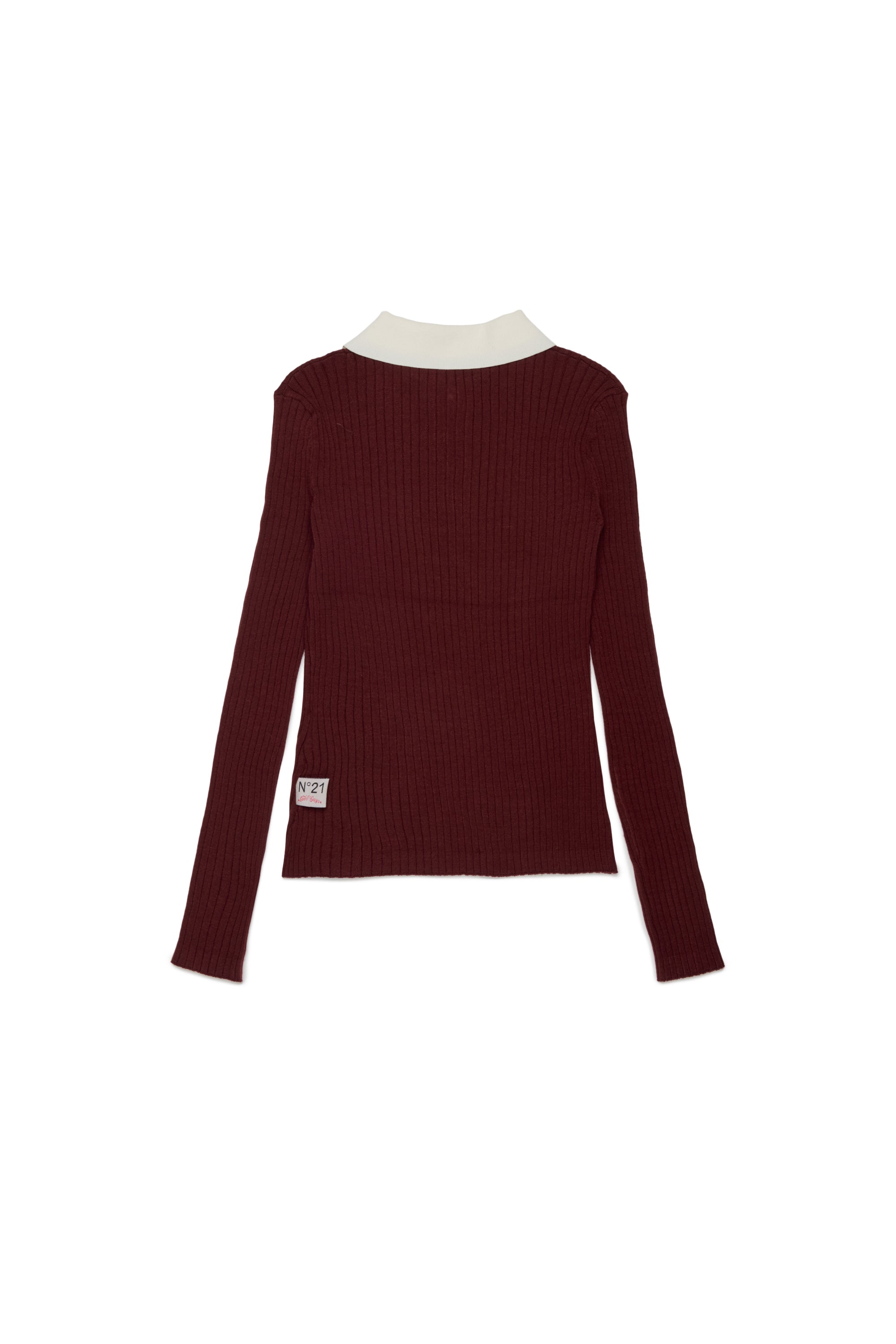 Nº21 Girls Maroon Long Sleeve Rib Knit Polo
