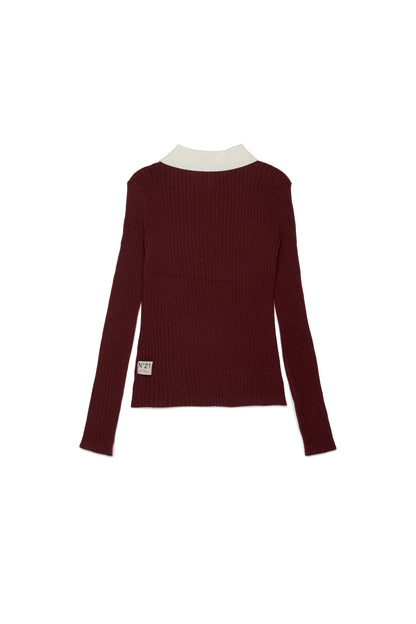 Nº21 Girls Maroon Long Sleeve Rib Knit Polo