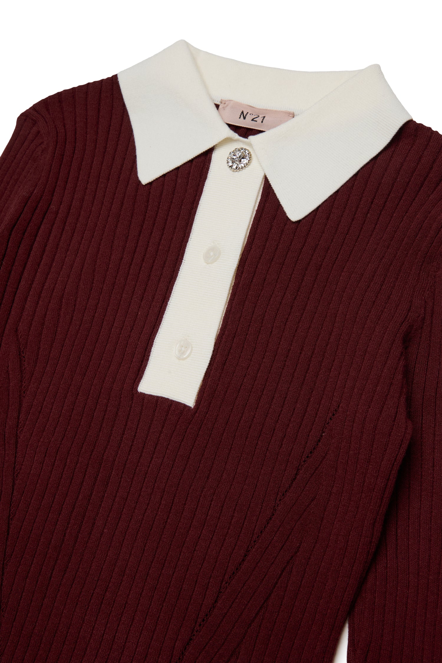 Nº21 Girls Maroon Long Sleeve Rib Knit Polo