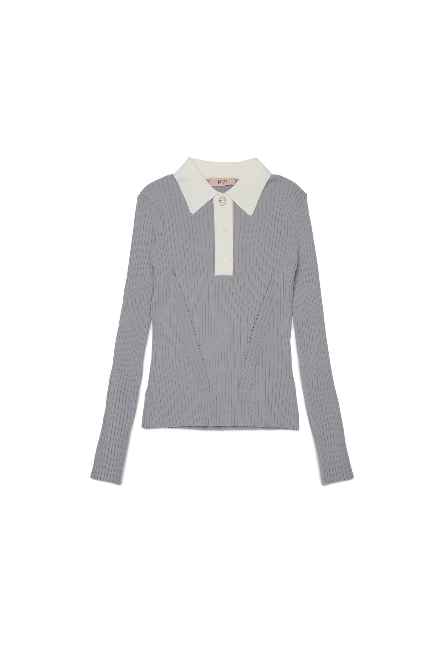 Nº21 Girls Grey Long Sleeve Rib Knit Polo