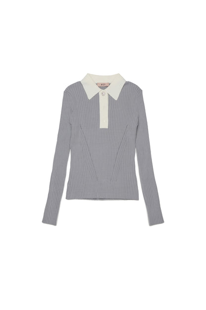 Nº21 Girls Grey Long Sleeve Rib Knit Polo