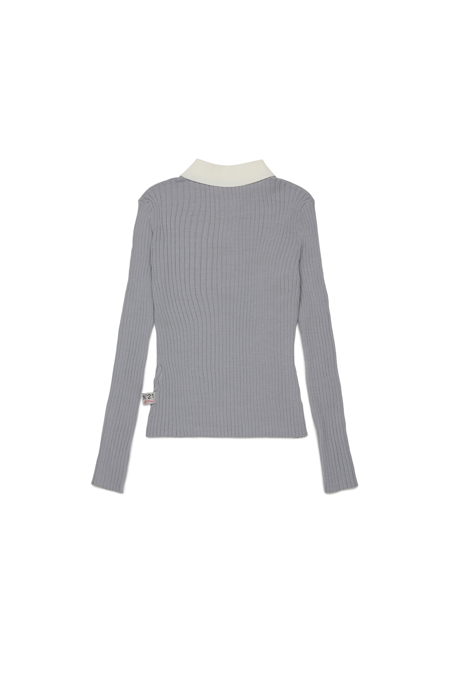 Nº21 Girls Grey Long Sleeve Rib Knit Polo