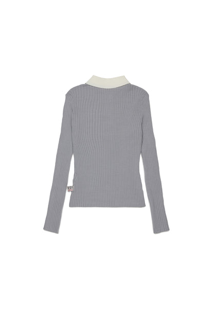 Nº21 Girls Grey Long Sleeve Rib Knit Polo