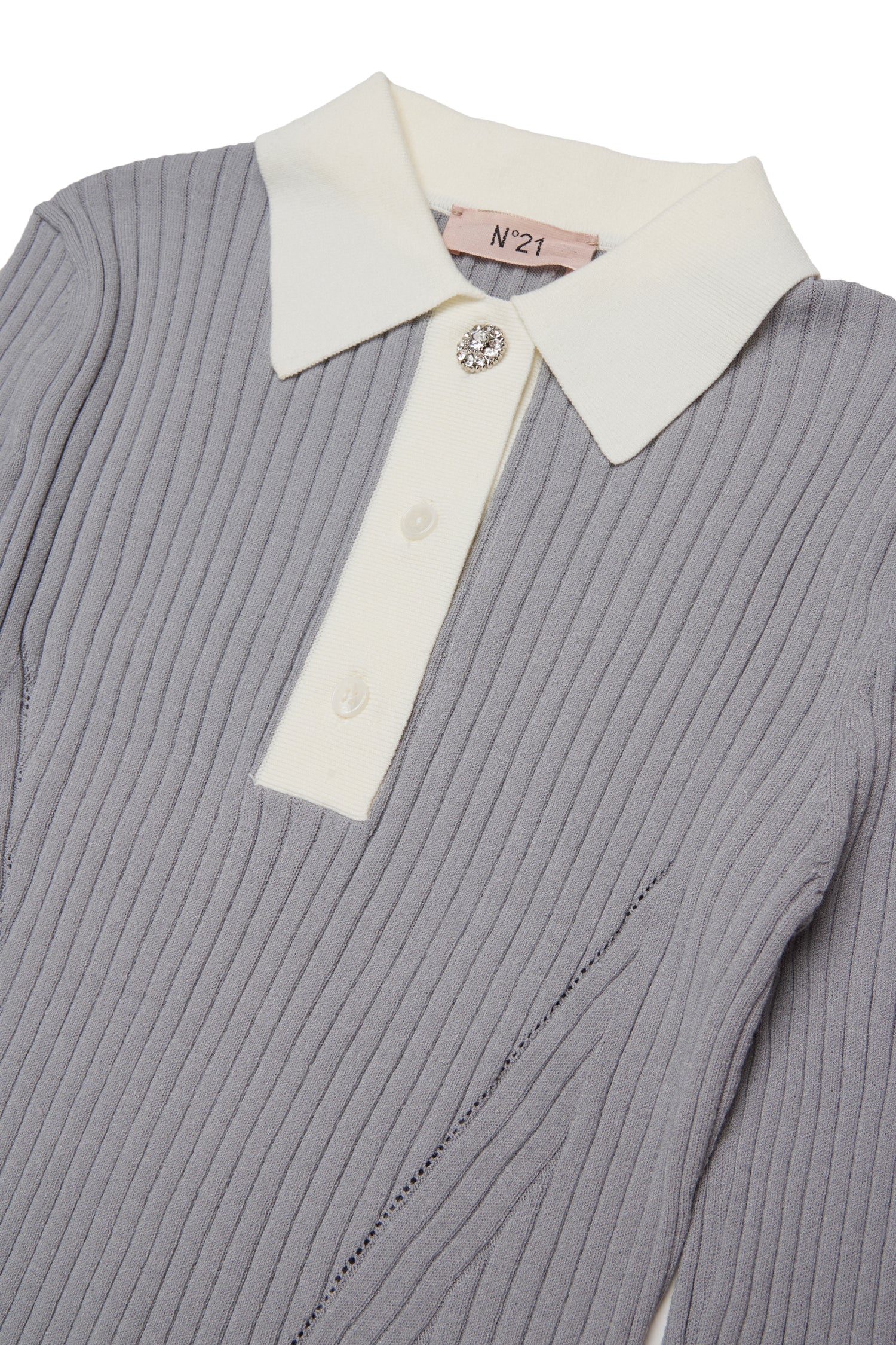Nº21 Girls Grey Long Sleeve Rib Knit Polo
