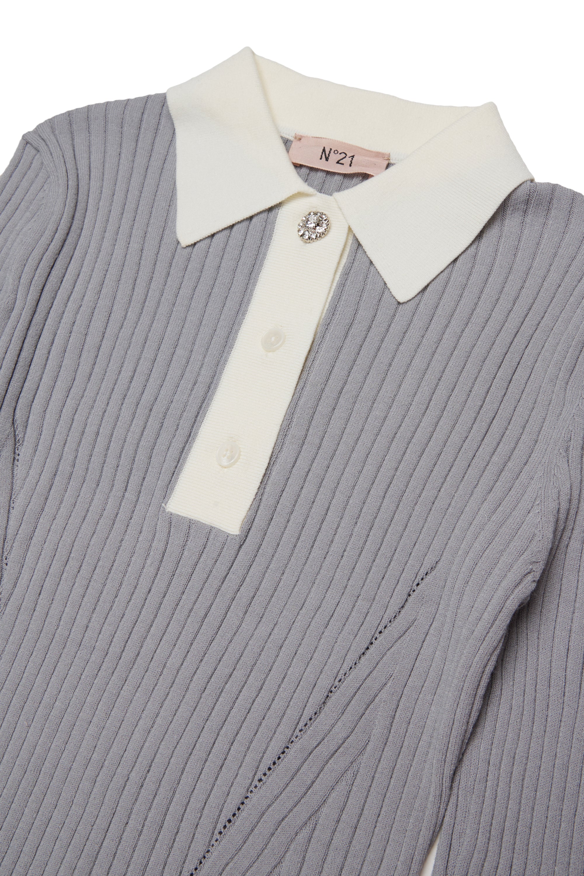 Nº21 Girls Grey Long Sleeve Rib Knit Polo