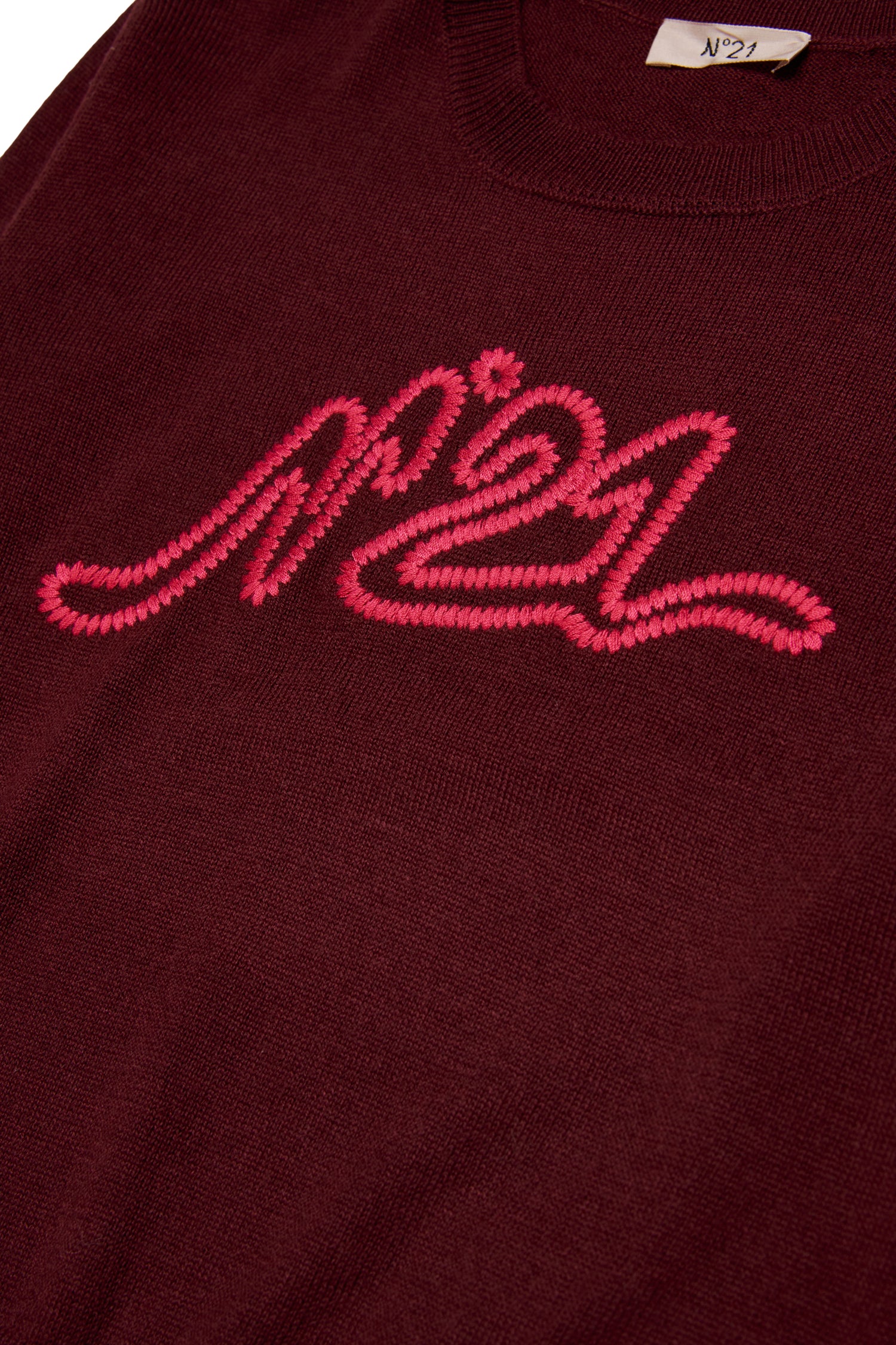 N21 Girls Maroon Knit Embroidered Contrast Logo Sweater