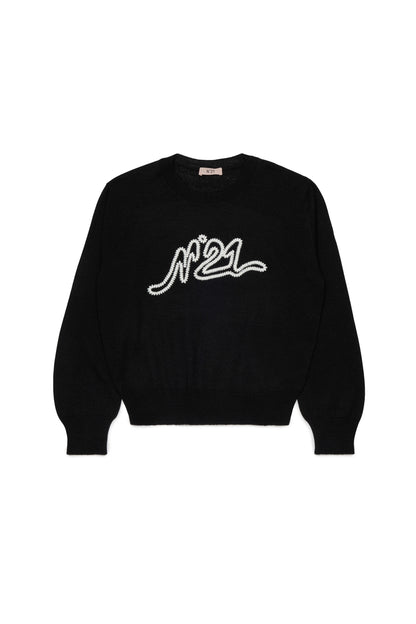 N21 Girls Black Knit Embroidered Sweater