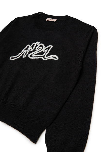 N21 Girls Black Knit Embroidered Sweater
