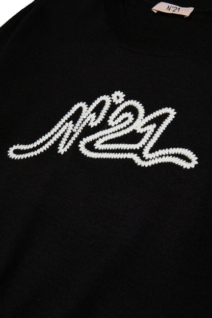 N21 Girls Black Knit Embroidered Sweater