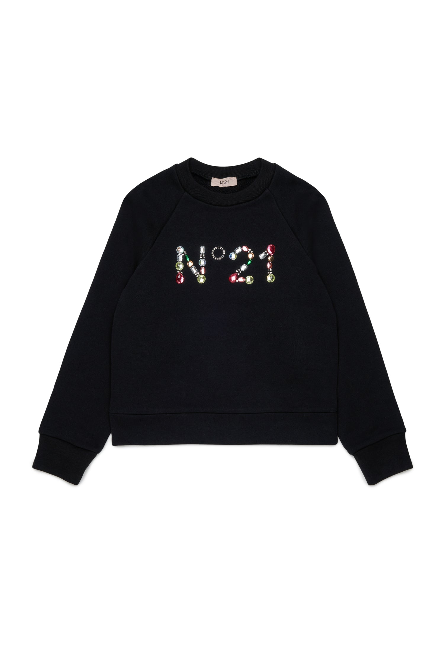 Nº21 Girls Black Logo In Multicolored Stones Sweatshirt