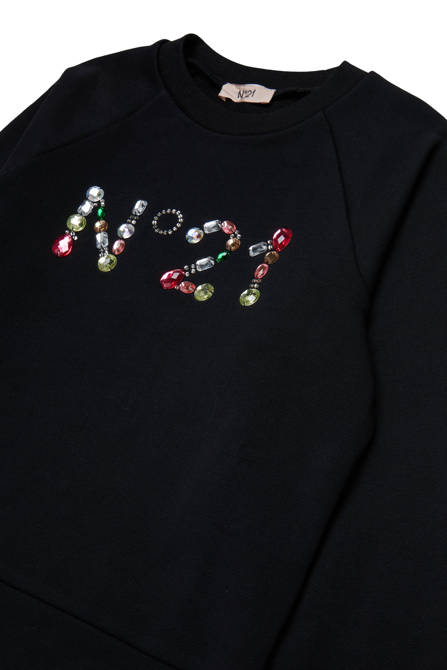 Nº21 Girls Black Logo In Multicolored Stones Sweatshirt