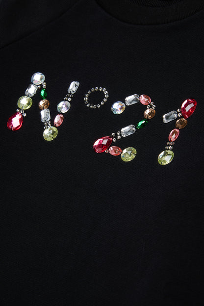 Nº21 Girls Black Logo In Multicolored Stones Sweatshirt