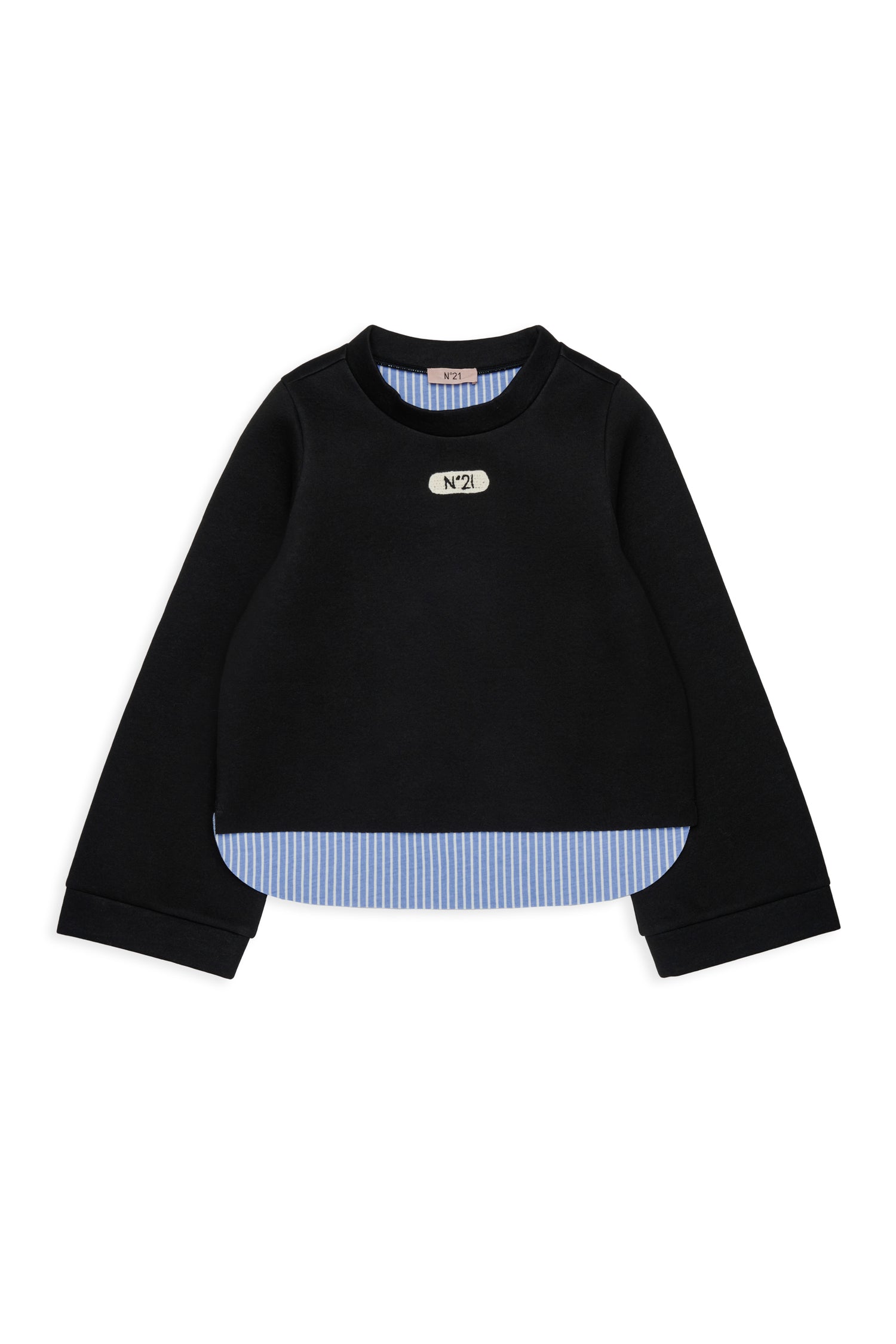 Nº21 Girls Black Neoprene Hi Lo Blue Stripe Lininig Sweatshirt