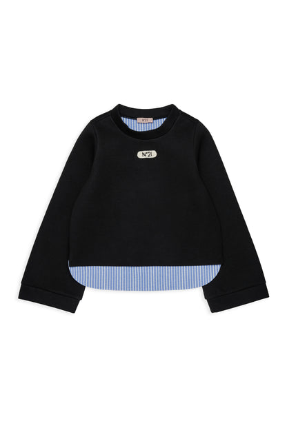 Nº21 Girls Black Neoprene Hi Lo Blue Stripe Lininig Sweatshirt
