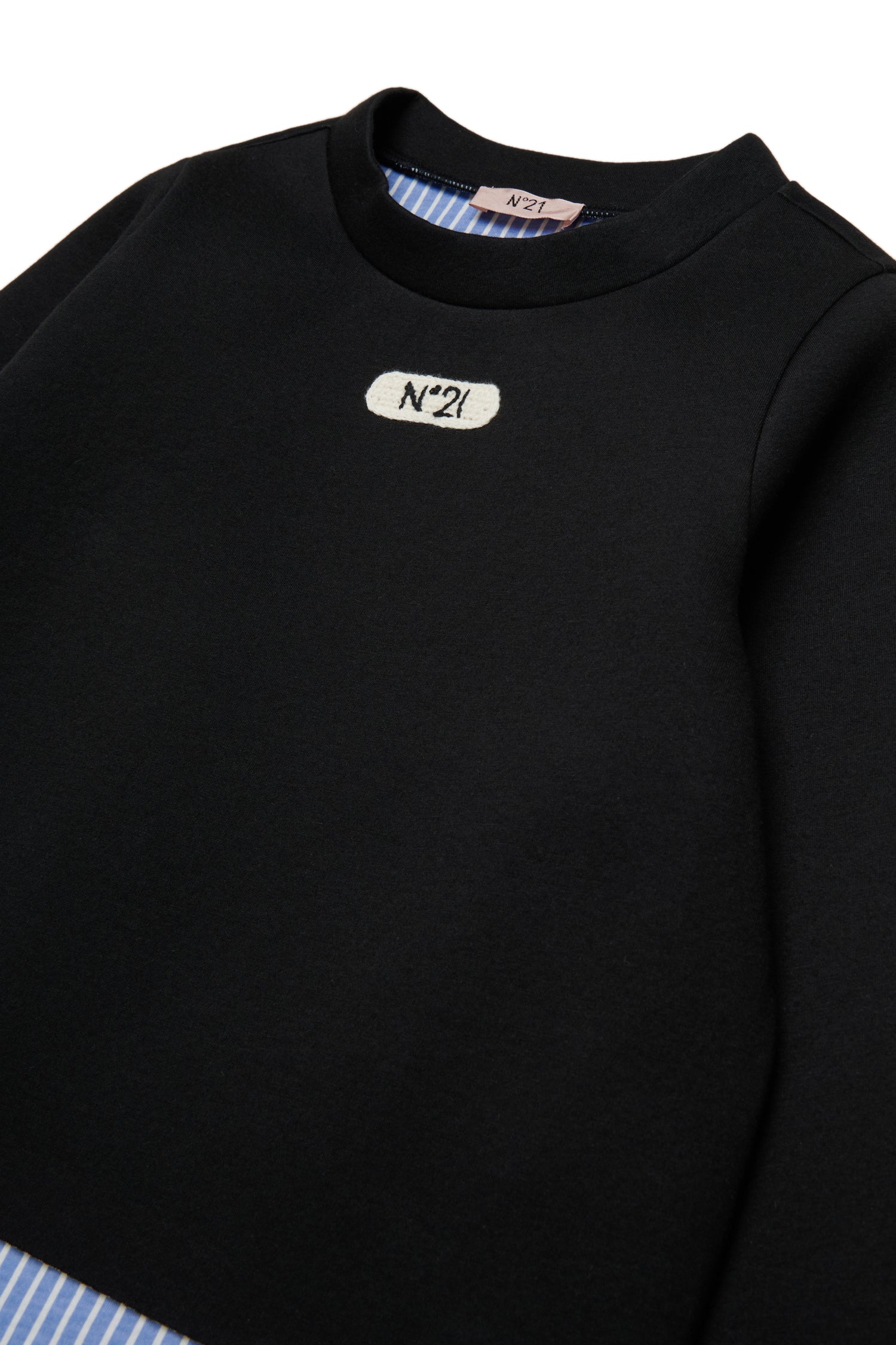 Nº21 Girls Black Neoprene Hi Lo Blue Stripe Lininig Sweatshirt