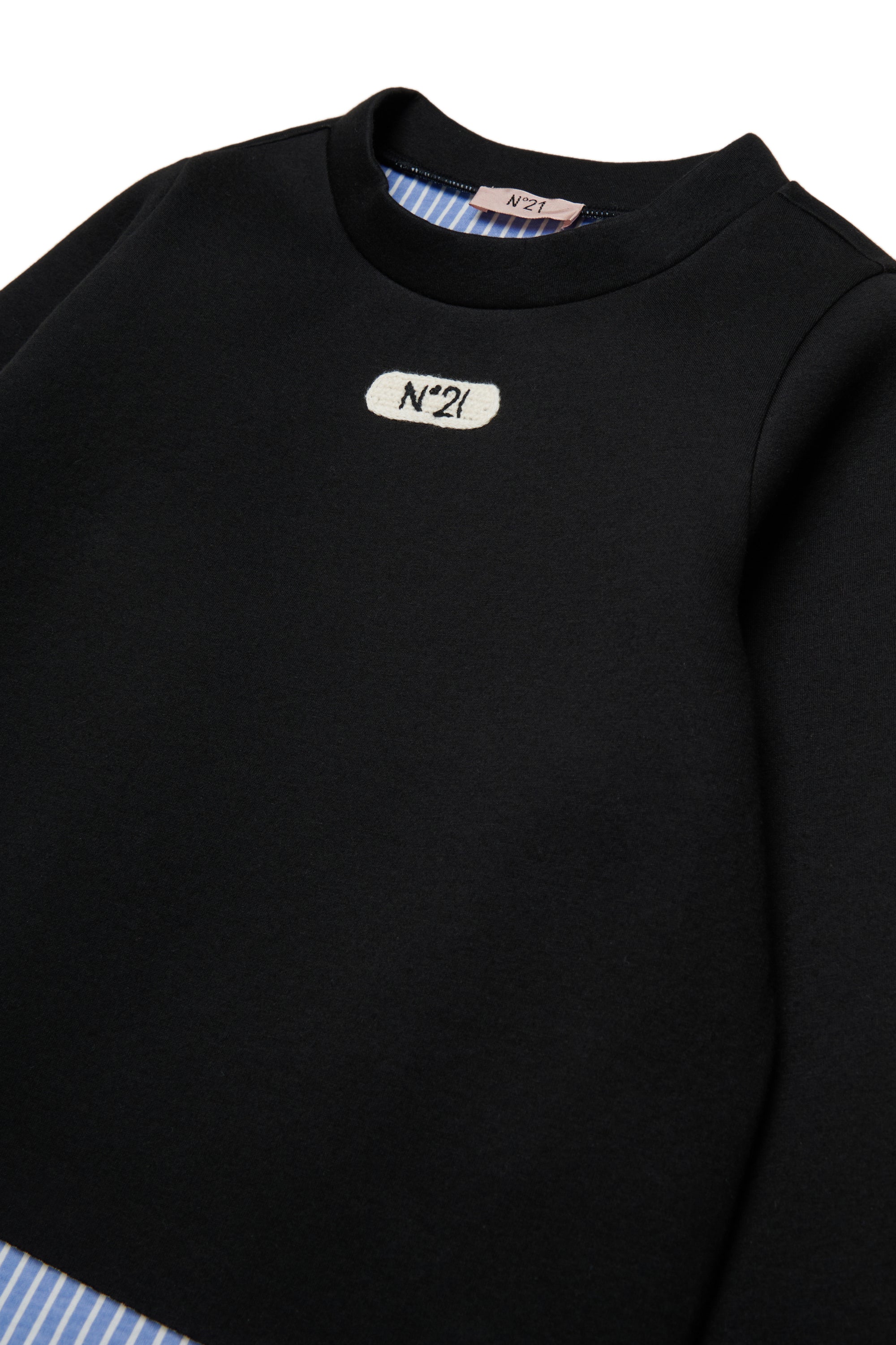 Nº21 Girls Black Neoprene Hi Lo Blue Stripe Lininig Sweatshirt