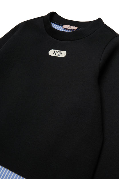 Nº21 Girls Black Neoprene Hi Lo Blue Stripe Lininig Sweatshirt