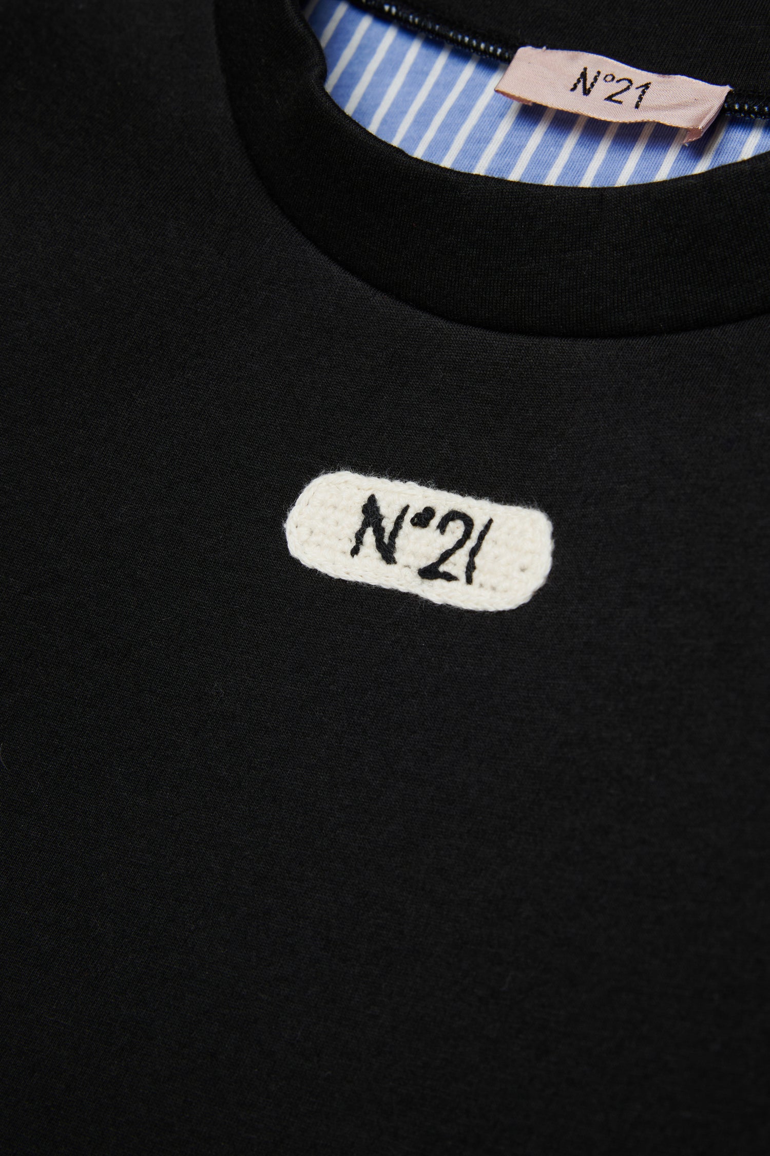 Nº21 Girls Black Neoprene Hi Lo Blue Stripe Lininig Sweatshirt