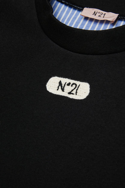 Nº21 Girls Black Neoprene Hi Lo Blue Stripe Lininig Sweatshirt