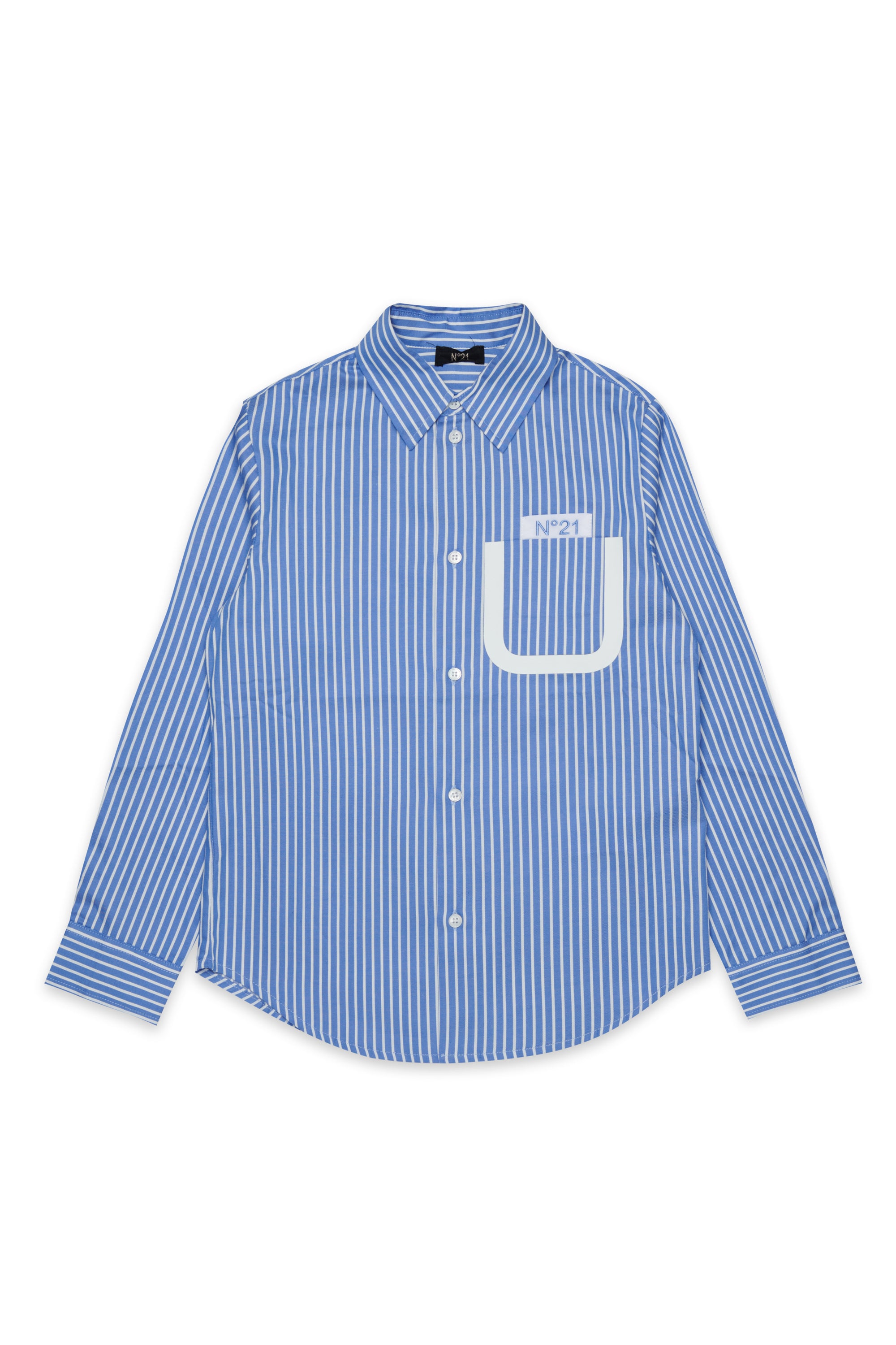 Nº21 Girls Blue Long Sleeve Striped Button Up Shirt