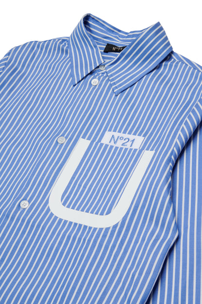 Nº21 Girls Blue Long Sleeve Striped Button Up Shirt