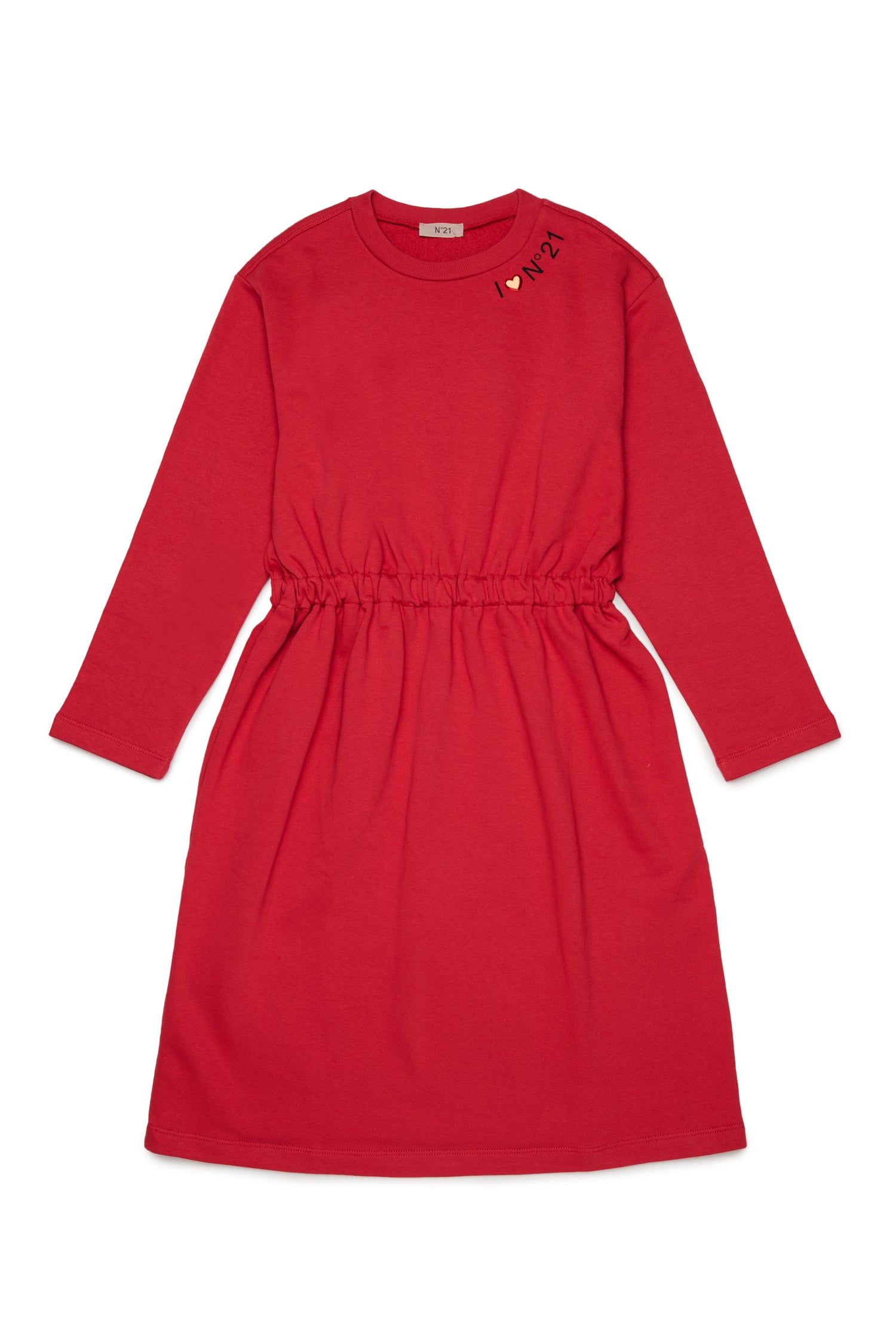 Nº21 Girls Coral Red Long Sleeve Midi Sweat Dress