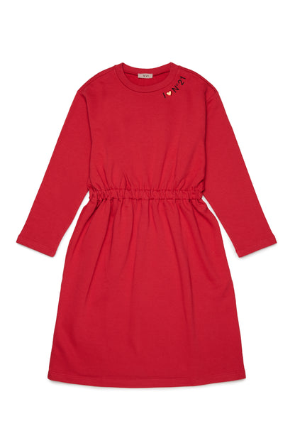 Nº21 Girls Coral Red Long Sleeve Midi Sweat Dress
