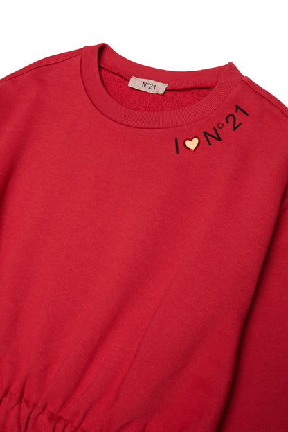 Nº21 Girls Coral Red Long Sleeve Midi Sweat Dress
