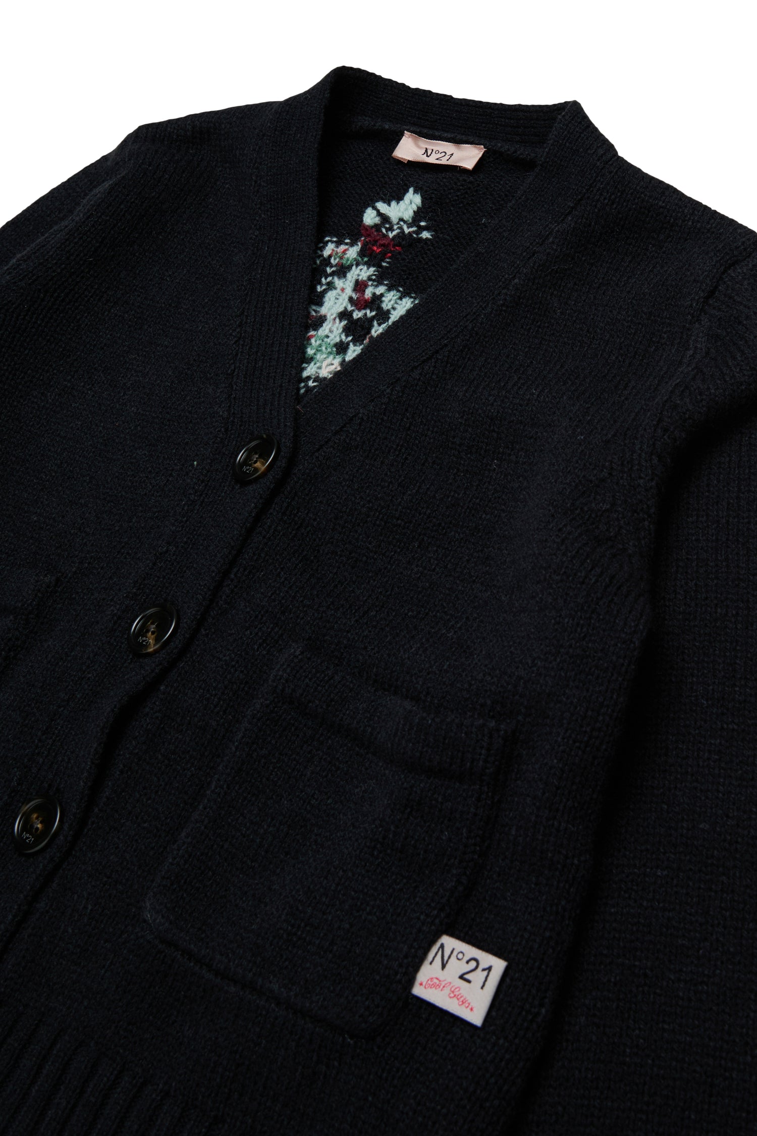 Nº21 Girls Black Knit Jacquard Flower Cardigan