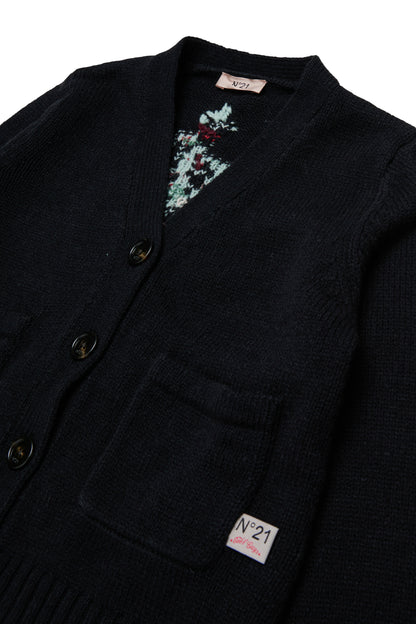 Nº21 Girls Black Knit Jacquard Flower Cardigan