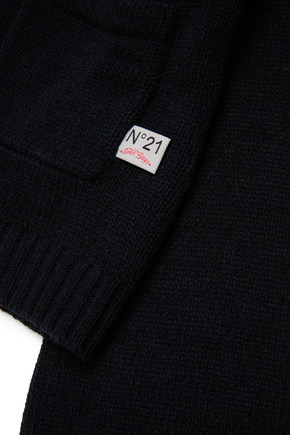 Nº21 Girls Black Knit Jacquard Flower Cardigan